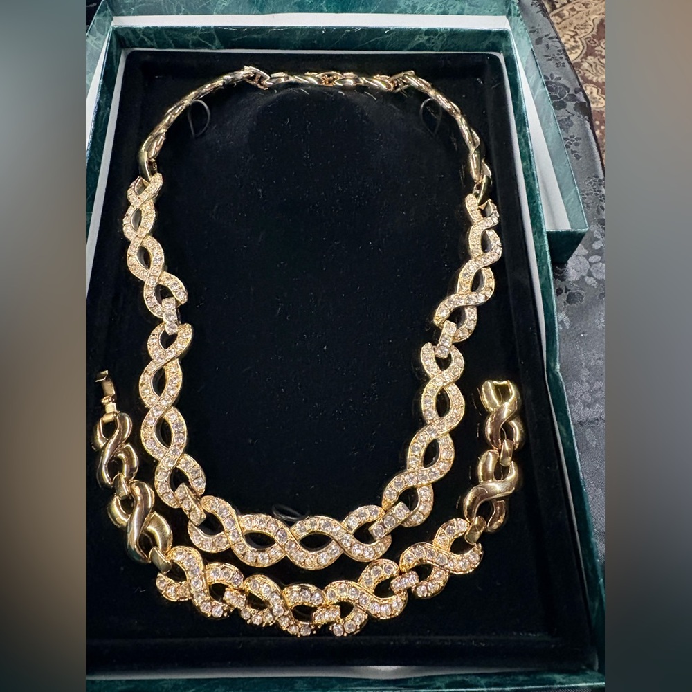 Gold Tone CZ  Necklace & Bracelet Set